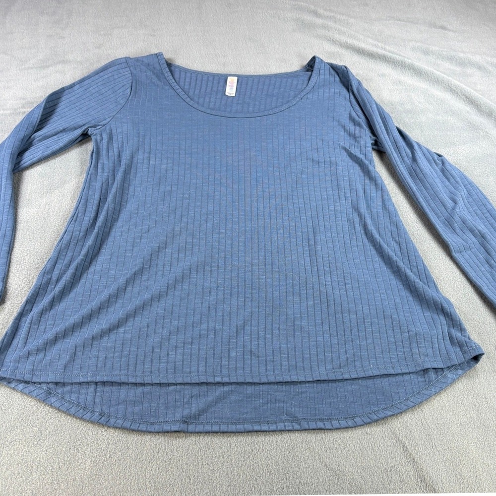LuLaRoe Blue Ribbed Knit Long Sleeve Scoop Neck High Low Hem Top Mens Medium